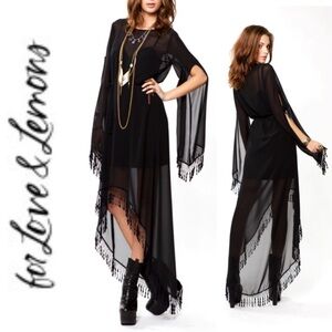 For Love And Lemons "Wild Horses" Black Sheer Asymmetrical High-Low Maxi Dress-M